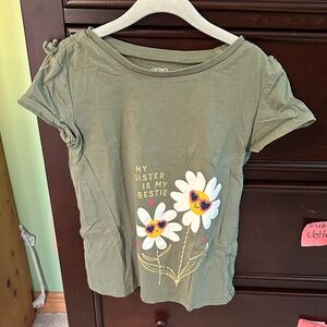 Carter's Olive Tee with Daisy and Heart Sunglasses